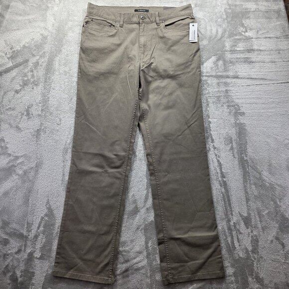Van Heusen Flex Waistband Dress Pants Mens 34x34 Olive Straight Fit Non-Iron - Picture 1 of 13